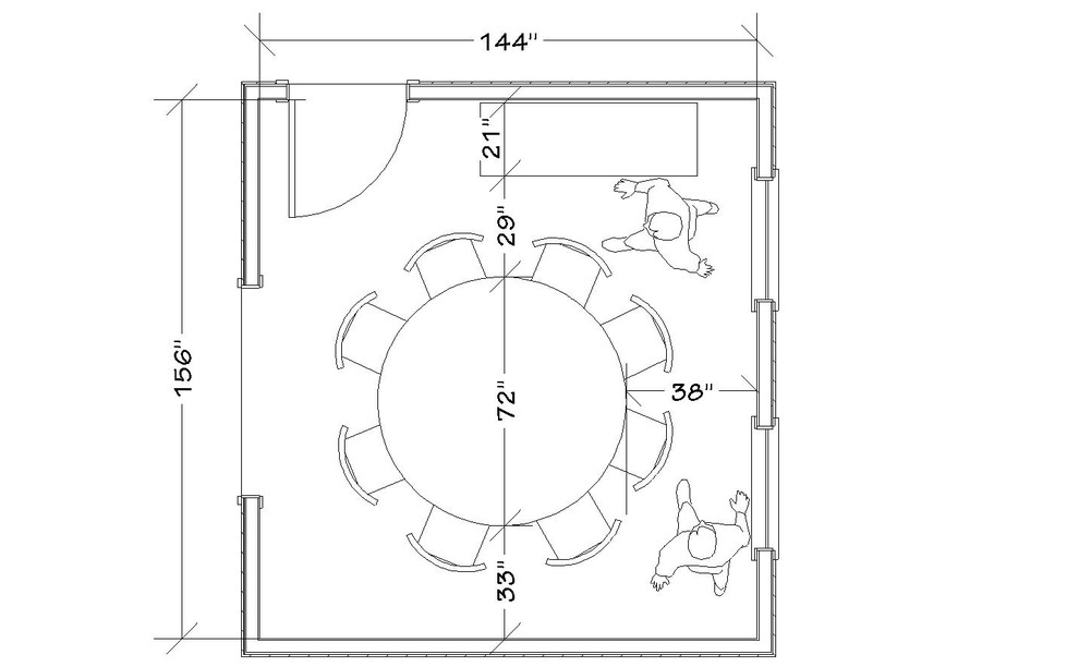 What size dining tables work well in a 12x12 dining room? Round, recta