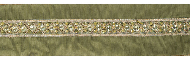 4"x5 yd. Gold Sequin Trim Olive Wired Ribbon