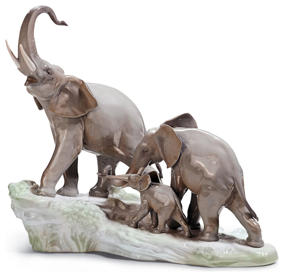 Lladro Elephants Walking Figurine