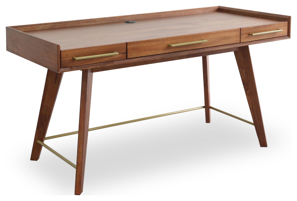 Mid-Century Modern Wood Desk with 3-Drawers - Midcentury - Desks And ...