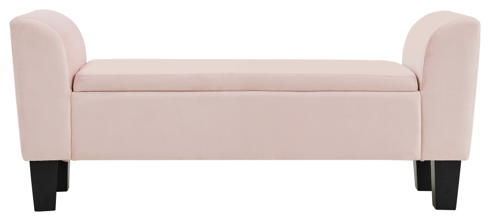 Mila Pink Velvet Fabric Ottoman Glam Bench with Storage Space
