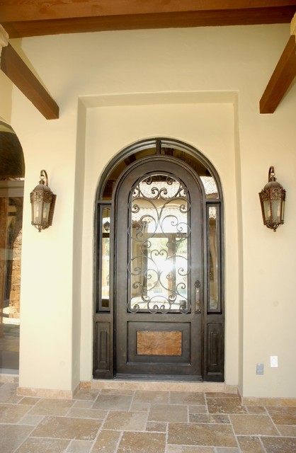 Marbella Round Top Wrought Iron Door with Wrap-Around Transom