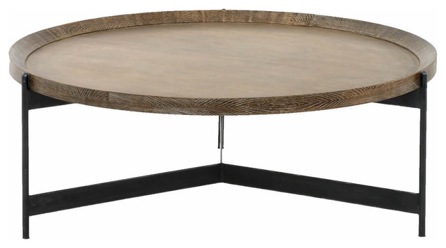 Nathaniel Brass And Oak Round Tray, Coffee Table Round Tray