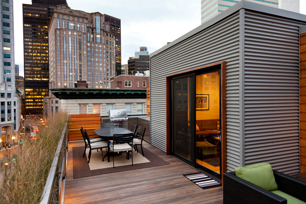 Photo of a mid-sized contemporary rooftop and rooftop deck in Boston with no cover.