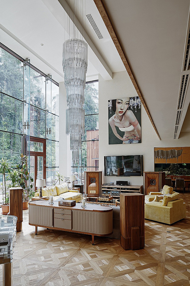 Домашний кинотеатр для интерьера гостиной частного дома.