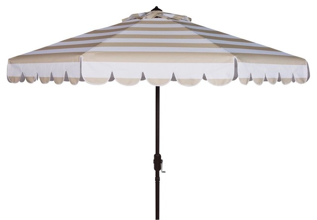 Safavieh Maui Single Scallop Striped 9 Crank Auto Tilt Umbrella Traditional Outdoor Umbrellas By Decor Savings