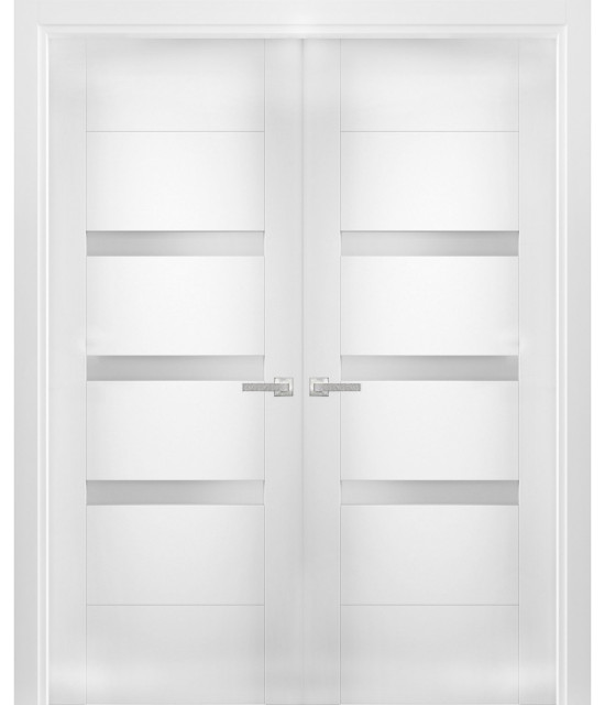 Solid French Double Doors Opaque Glass / Sete 6900 White Silk ...