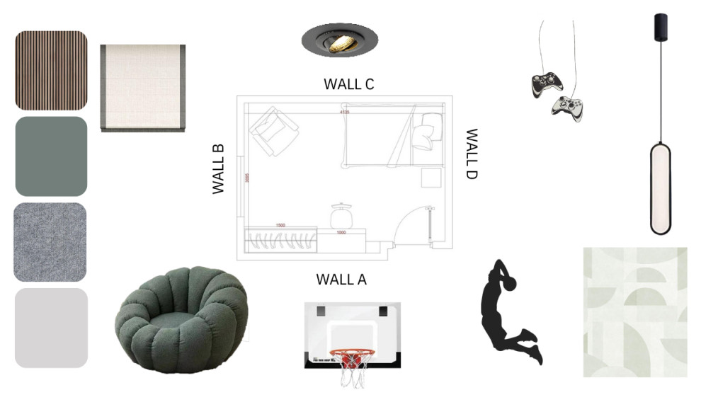 Idee per una piccola cameretta per bambini design con pareti bianche, moquette, pavimento grigio e pannellatura