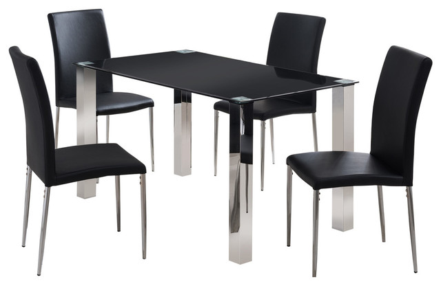 Vestavia 5 Piece Dining Set Chrome Metal Black Tempered Gl Chrome Metal Black Tempered Gl