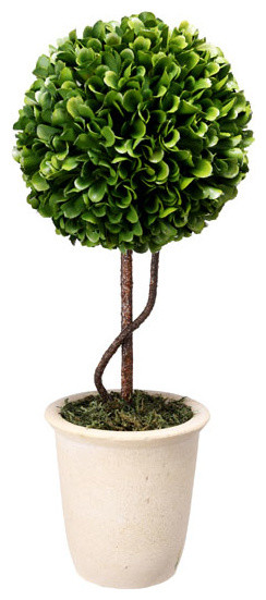 Faux Boxwood Topiary Plant Single Sphere 6"x14"