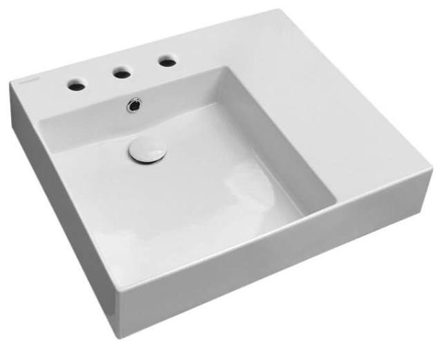 Rectangular Ceramic Wall Mounted or Vessel Sink With Counter Space Contemporary Bathroom