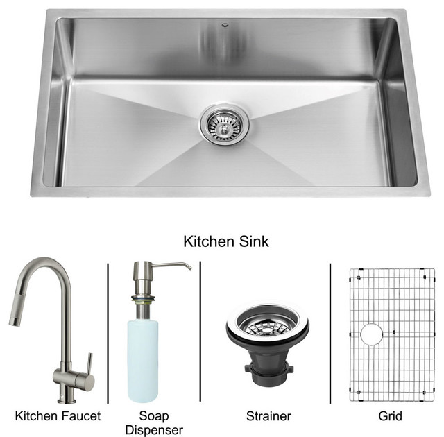 All in One 32" Undermount Stainless Steel Kitchen Sink and Faucet Set
