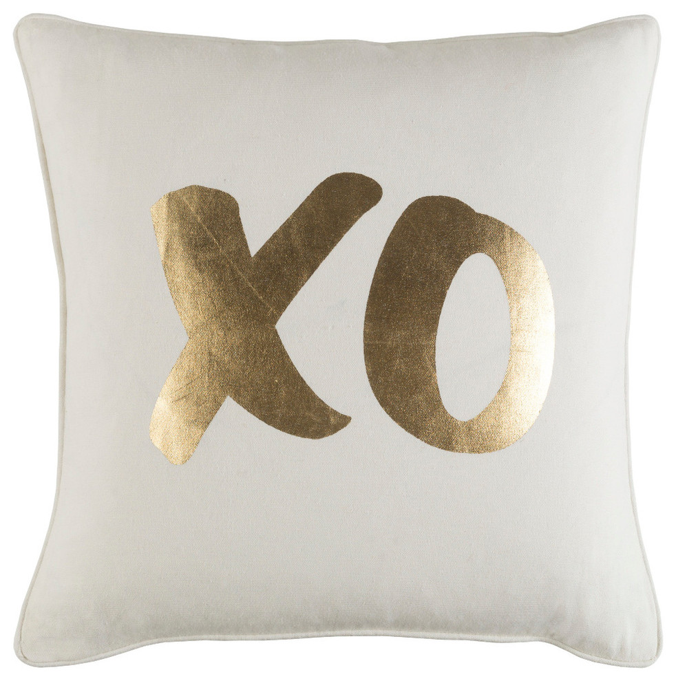 Transitional Cream and Metallic Gold Accent Pillow, 18  x18