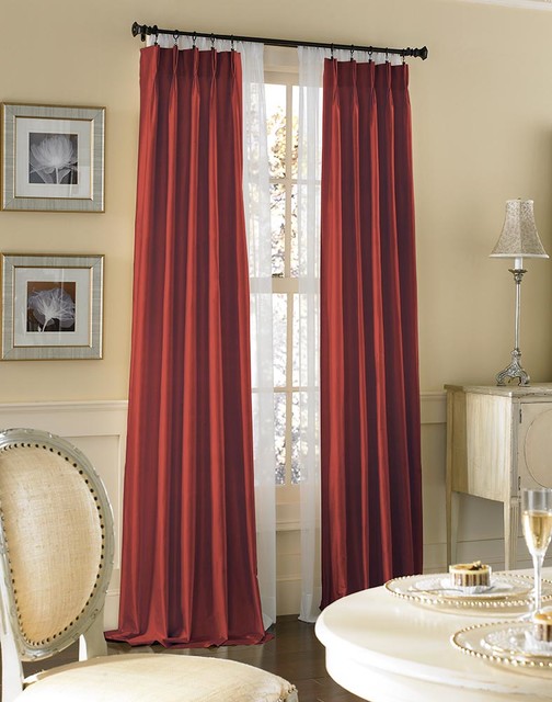 Dupioni Silk Pinch Pleat Luxury Curtain Panel, Crimson