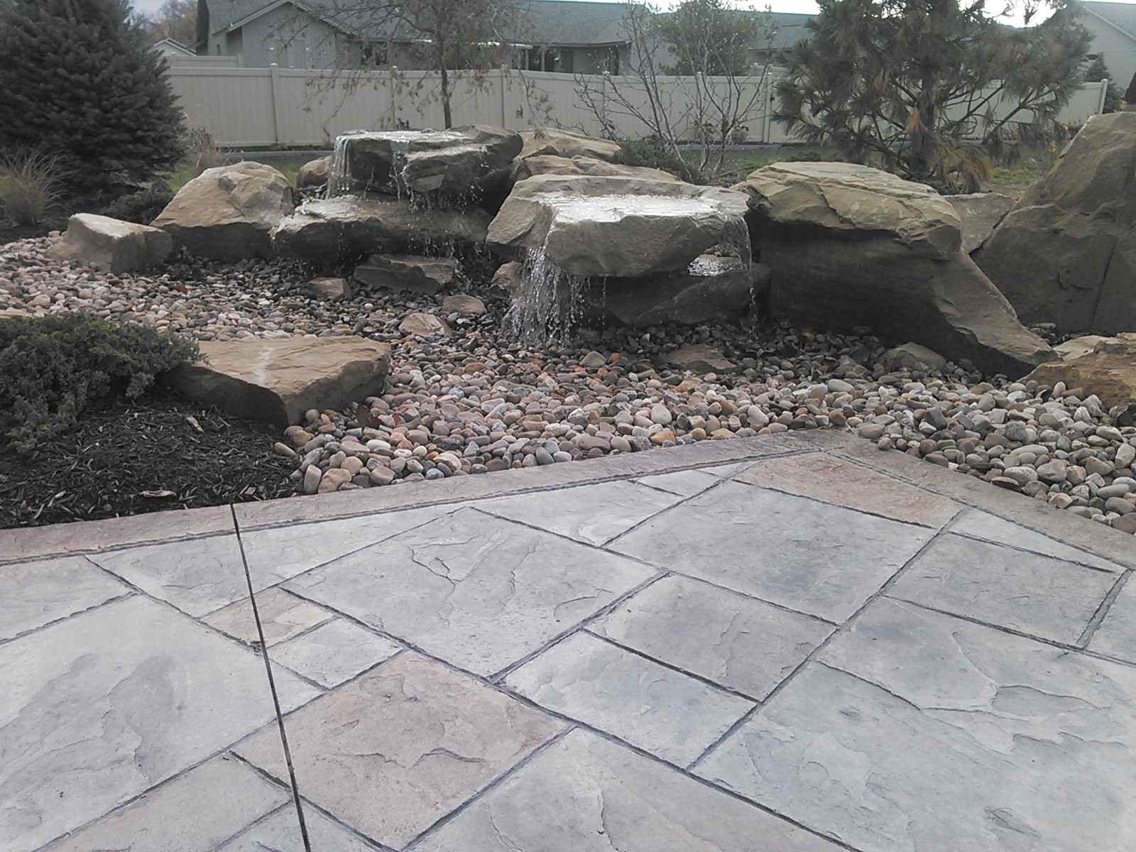 Carved Stone water features around patio