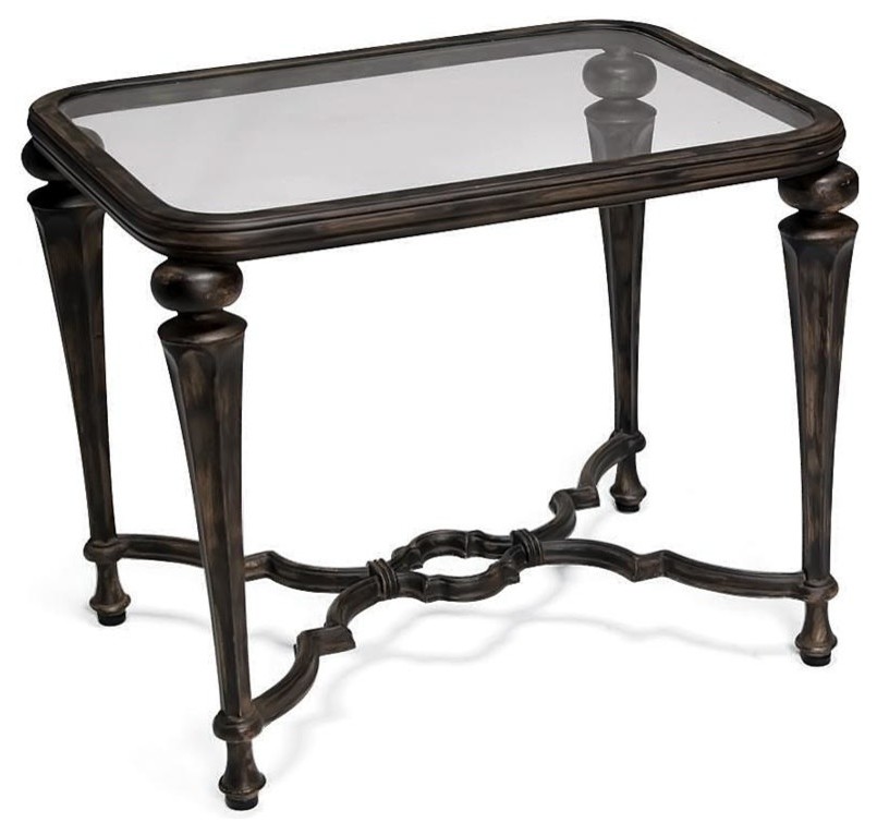 Veracruz Traditional Cast Aluminum Frame End Table with Glass Top (Beech)