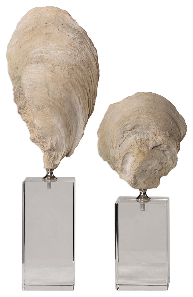 Uttermost Oyster Shell Sculptures, Set of 2 Beach Style Decorative