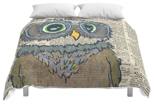 Society6 Owl Wearing Glasses Comforter - Rustic - Comforters And Comforter Sets - by Society6
