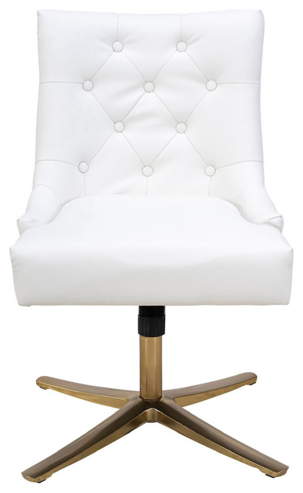 Hanover Edina Tufted Office Chair, Faux White Leather With Adjustable Gas Lift Contemporary