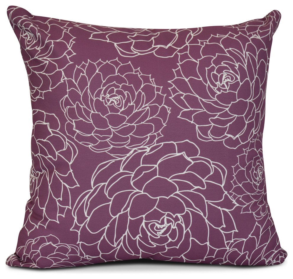16x16" Floral Outdoor Pillow, Blue, 16"x16" Contemporary Outdoor