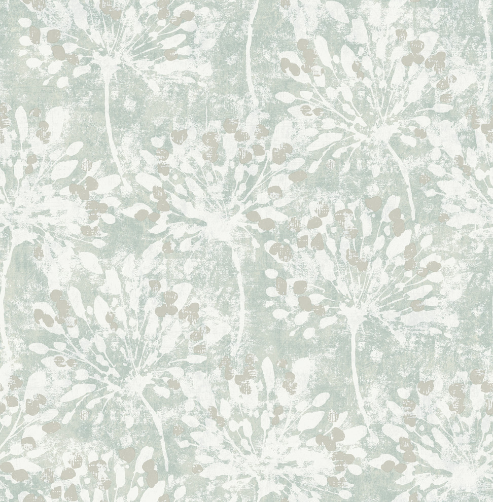 Dori Light Green Painterly Floral Wallpaper, Swatch - Contemporary ...