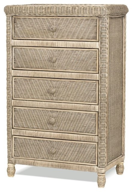Santa Cruz 5 Drawer Chest With Glass Top, Frappe