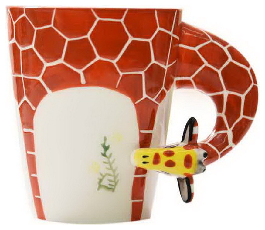 3D Hand-painted Giraffe Ceramic Mug With Cover Scoop Couple Water Cup Coffee Mug