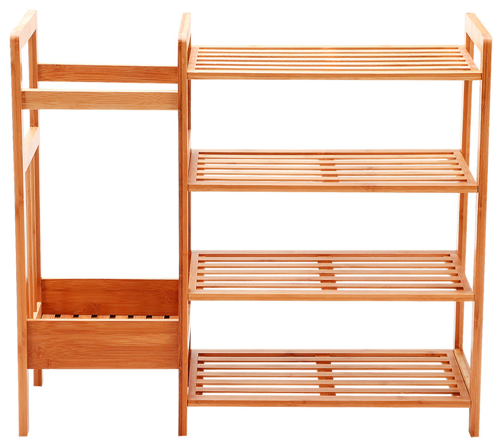 Natural Bamboo 4 Tier Shoe Rack With Umbrella Stand Transitional Shoe Storage By New Ridge Home Goods