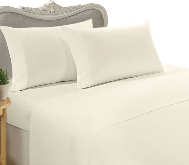 1500 Thread Count Egyptian Cotton Solid Duvet Cover Set, Queen, Ivory
