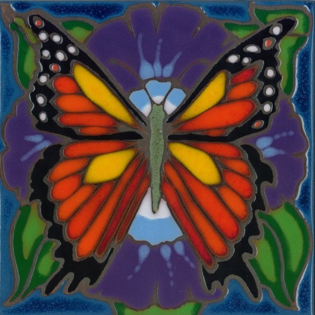 Ceramic tile monarch butterfly trivet hot plate wall decor Hand Painted