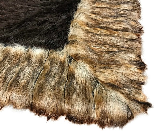 Brown Shag Faux Fur Area Rug Brown Ribbed Fox Border Handmade Fur