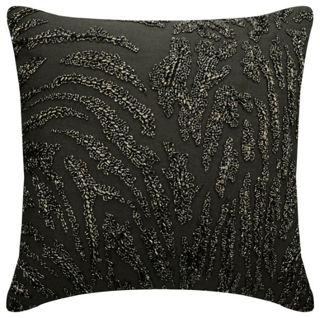 Decorative 16"x16" Beaded Charcoal Gray Linen Pillow Cover