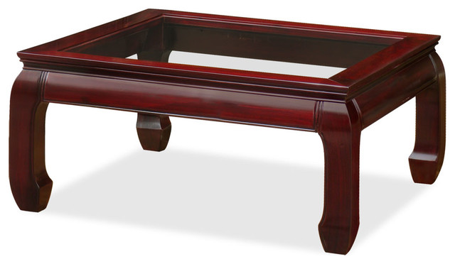 Rosewood Ming Style Square Coffee Table With Glass