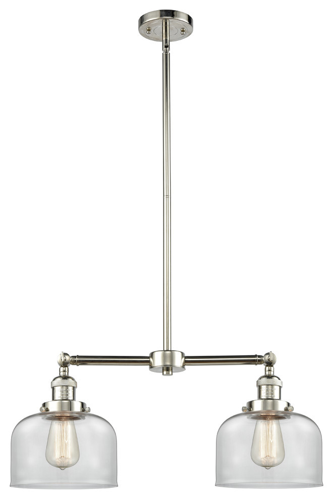 Large Bell 2-Light Chandelier, Polished Nickel, Glass: Clear
