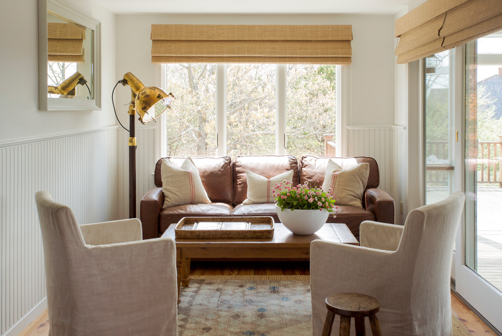 Inspiration for a small beach style sunroom in Boston with light hardwood floors and no fireplace.