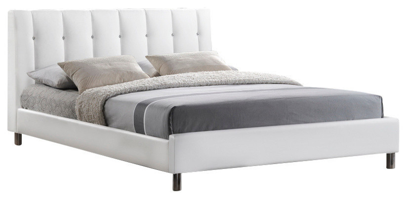Baxton Studio Vino White Modern Bed With Upholstered Headboard, Queen