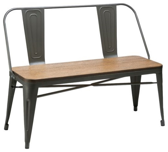 Pemberly Row Metal Bench with Wood Top in Gunmetal Gray