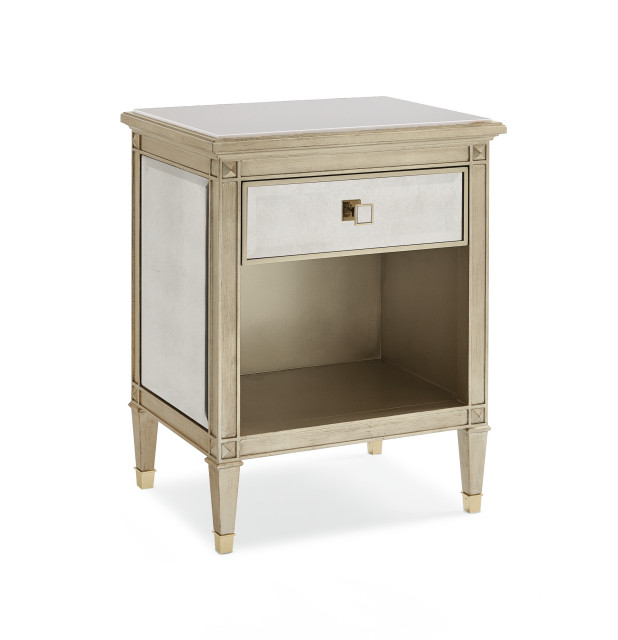 You'Re A Beauty, Silver Leaf And Antique Mirror Nightstand With Open