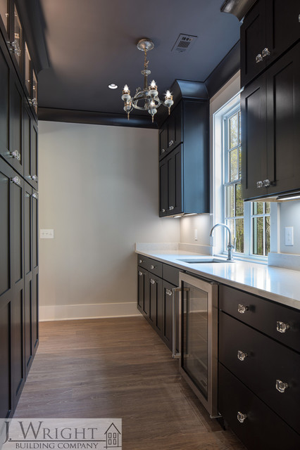 Black Butler Pantry With Black Ceiling Transitional Kitchen