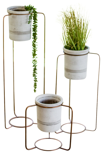 Gwg Outlet White Wash Pots With Copper Finish Metal Stands Set Of Gwg Outlet White Wash Pots With Copper