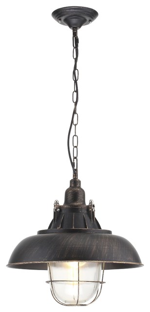 Cage Industrial Lantern Pendant Light, Black and Gold