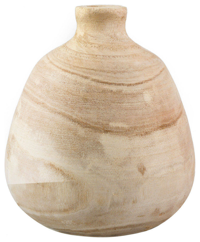 Serene Spaces Living Paulownia Wood Bottle Vase, Measures 10" Tall & 9" Diameter