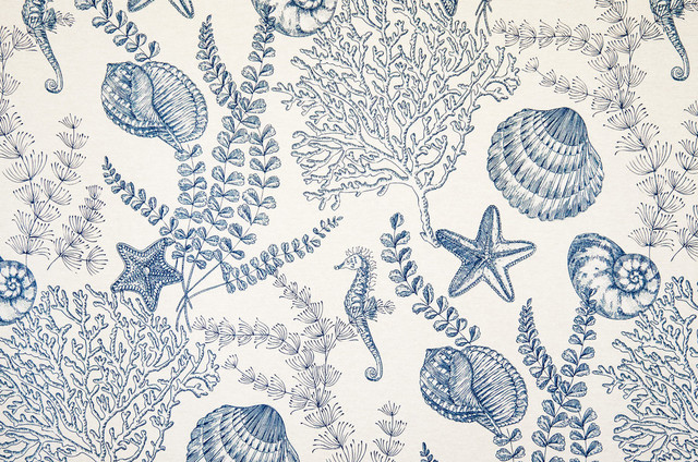 Seahorse Fabric Ocean Reef Blue Toile