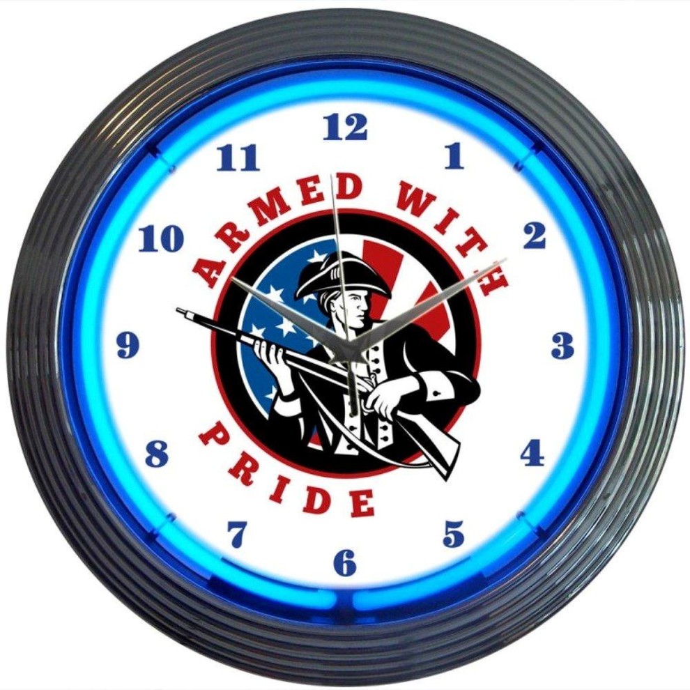 Gun, Armed With Pride Firearms Neon Clock Contemporary Wall Clocks