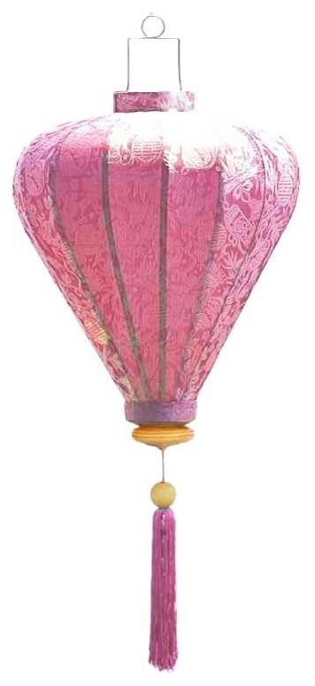 Silk Lantern - Vietnamese Balloon Lamp, Pink, 10.5"w X 14"h (27" Overall), No Li