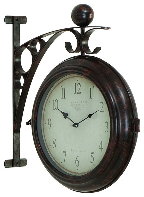 Train Station Style Wall Hanging Round Clock Black Metal Home Decor Train Station Style Wall Hanging Round Clock Black Metal Home Decor 42807