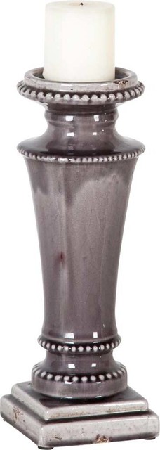 Kusma Small Gray Gloss Ceramic Table Candle Holder