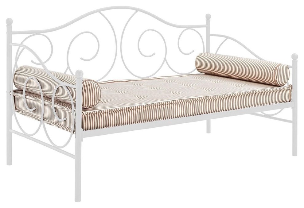 Twin Size White Metal Day Bed Frame 600 Lb Weight Limit Traditional