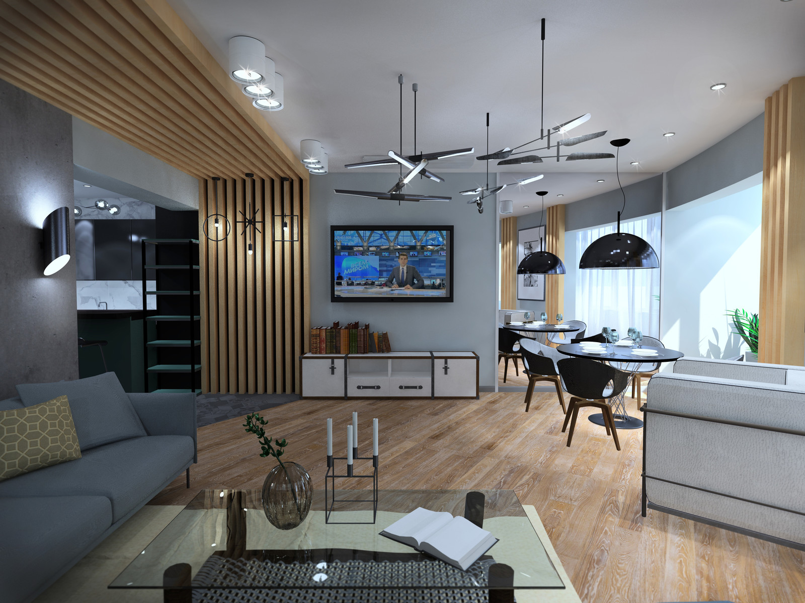 Жилой комплекс "Акватория" (г.Геленджик) гостиная-кухня-прихожая