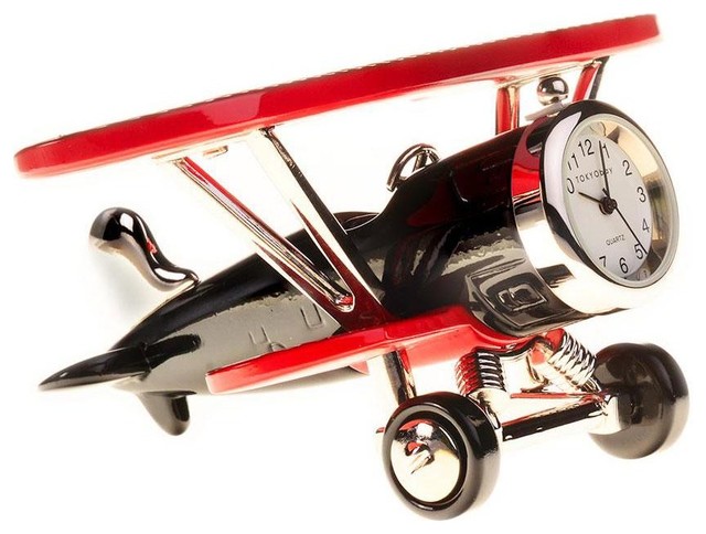Tokyobay Airplane Black Red Retro Small Steel Detailed Countertop Tokyobay Airplane Black Red Retro Small Steel Detailed Countertop Desk Clock